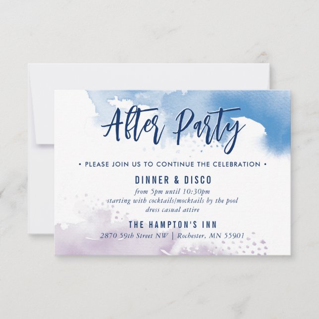 PARTY FEIERKARTE niedlich blaue lila Aquarellfarbe RSVP Karte (Vorderseite)