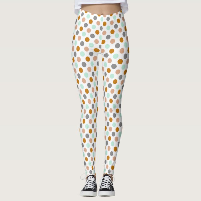 Party Festive mehrfarbige Polka-Punkte auf weiß Leggings (Vorderseite)