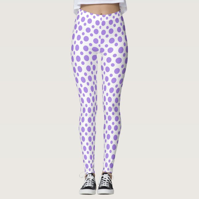 Party Festliche lila Polka Punkte auf weiß Leggings (Vorderseite)