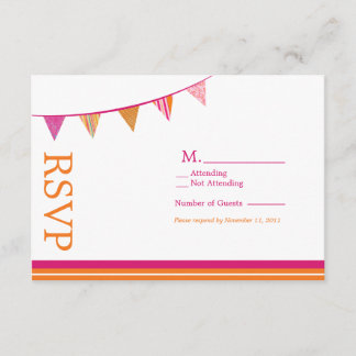 Party Flags RSVP Card - Rosa & orange Karte