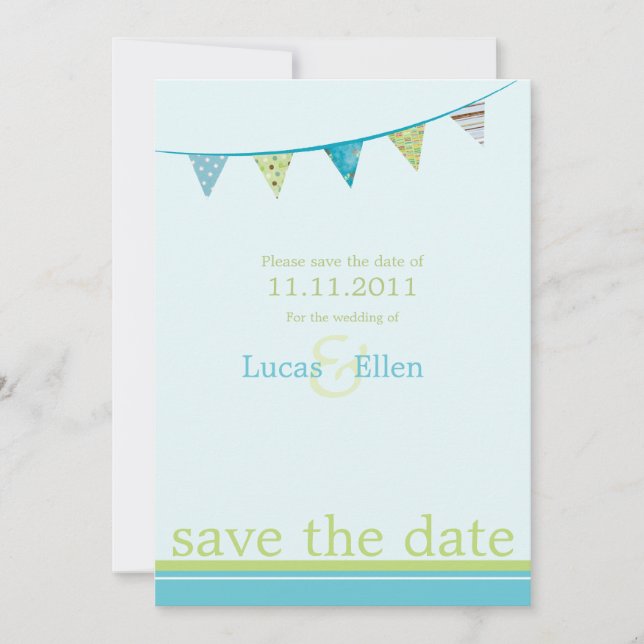 Party Flags Save the Date - Blau und Grün (Vorderseite)