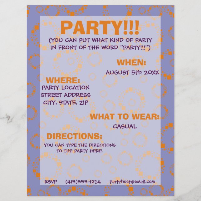 Party Flyer Orange Lila Farbmuster (Vorderseite)