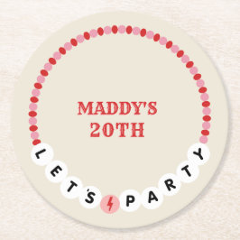 Party Freundschaft Bracelet Red Pink Geburtstag Runder Pappuntersetzer