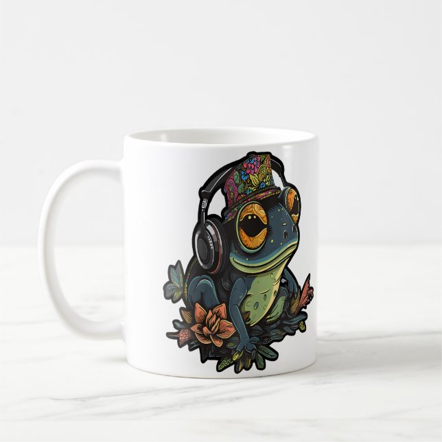 Party Frog Dj Edm Festival Flora Frog Rave Kaffeetasse (Links)