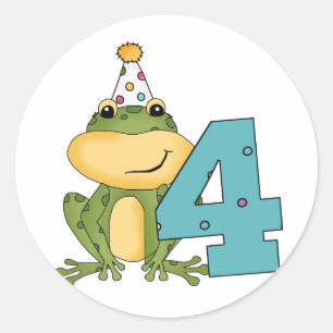 Party Frosch 4. Geburtstag T - Shirt und Geschenke Runder Aufkleber