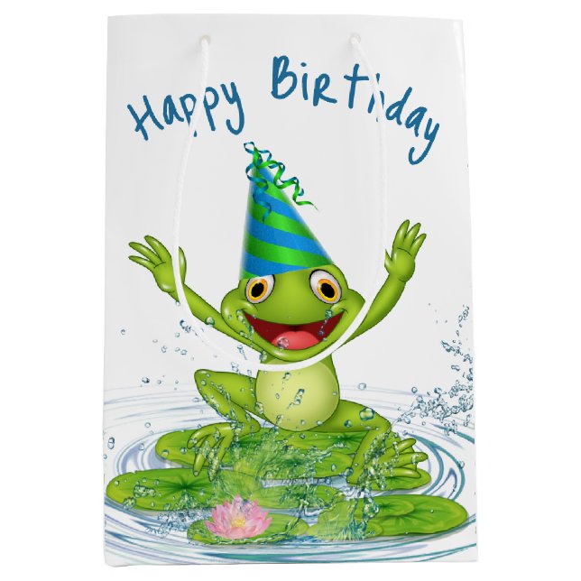 Party Frosch zum Geburtstag Mittlere Geschenktüte (Vorderseite)