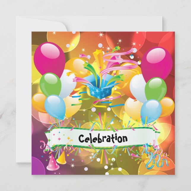Party Fun Balloons Streamers Celebration Einladung (Vorderseite)