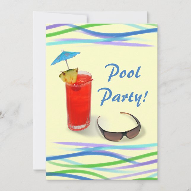 Party-Fun-Cocktail im Pool/Blau+Gelb Einladung (Vorderseite)