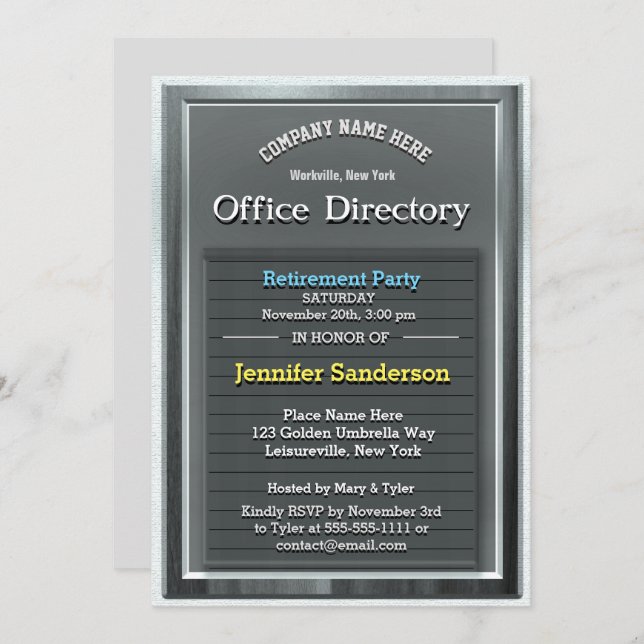 Party | Fun Silver Office Directory Einladung (Vorne/Hinten)