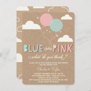 Party für das blaue oder rosa Baby Gender Reveal Einladung
