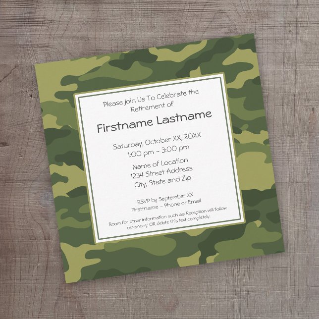 Party für das militärische Ruhestand Einladung (Camouflage Retirement Invitation)