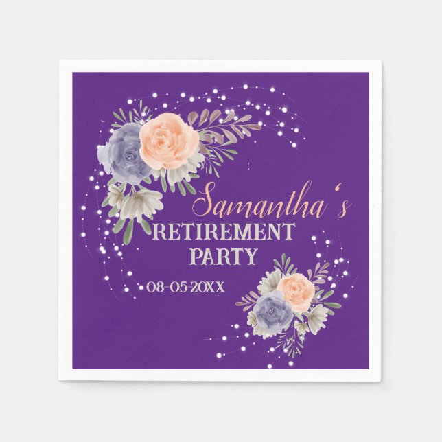 Party für das Ruhestand Floralpeony Rose Lila Serviette (Vorderseite)
