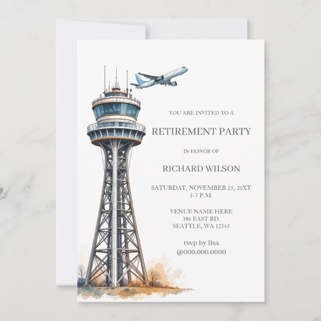 Party für das Ruhestand von Fluglotsen Einladung (Vorderseite)