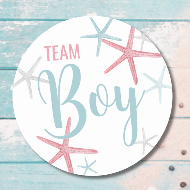 Party für das weibliche Geschlecht Runder Aufkleber (Cute Pink Blue Team Boy Summer Gender Reveal Party Classic Round Sticker)