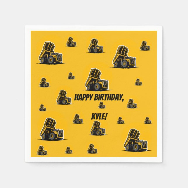 Party für den Bau von Dump Truck | Füge Deinen Nam Serviette (Vorderseite)