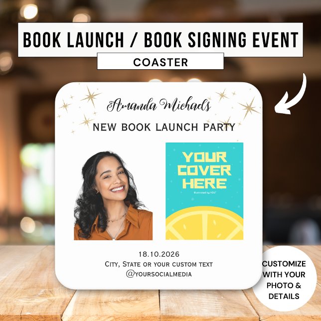 Party für den Buchstart des Autors Rechteckiger Pappuntersetzer (Von Creator hochgeladen)