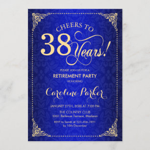 Party für die Altersversorgung - Goldblauer Damast Einladung