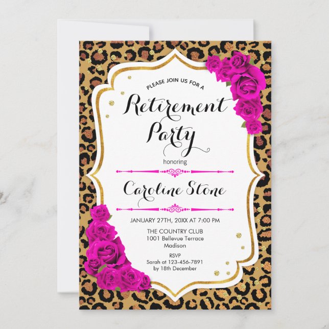 Party für die Altersvorsorge - Rosa Gold Leopard P Einladung (Vorderseite)