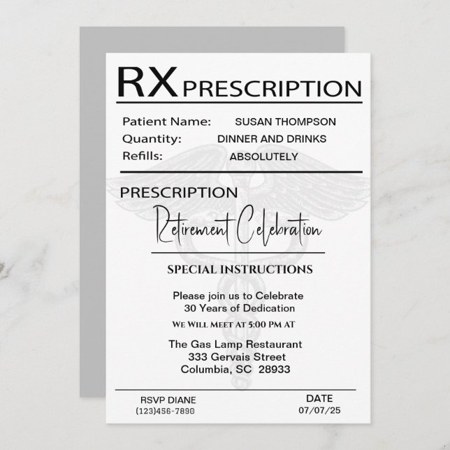 Party für die ärztliche Verschreibung Einladung (Vorne/Hinten)