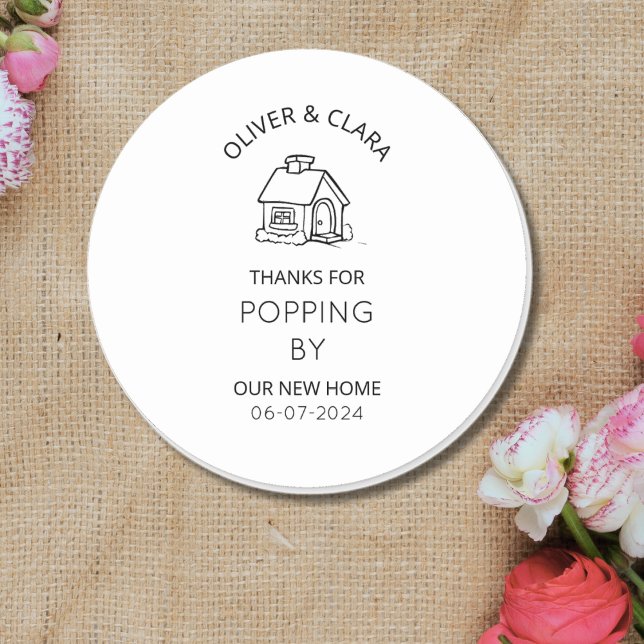 Party für die Haushaltswärmung danke, Etikett Popc Runder Aufkleber (Housewarming party favor label sticker realtor open house new home owners return gits favour sticker)