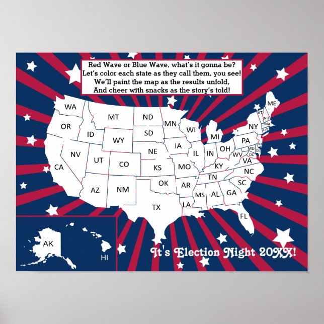 Party für die Nacht 2024 Interaktive Farbkarte Poster (Vorne)