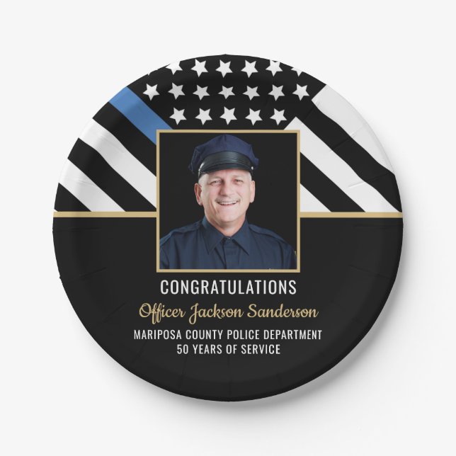 Party für die Polizeieinweisung "Thin Blue Line"-F Pappteller (Vorderseite)