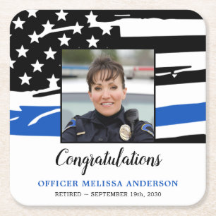 Party für die Polizeieinziehung Foto Thin Blue Lin Rechteckiger Pappuntersetzer