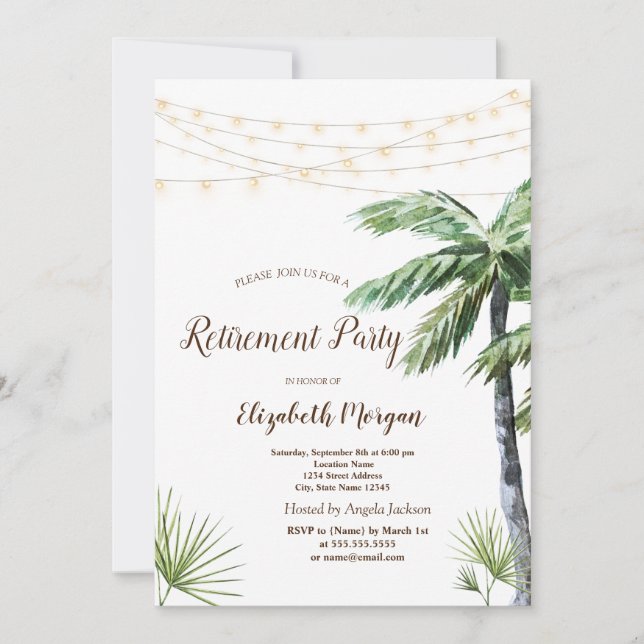 Party für die Rückgabe von Wasserfarben Palm Strin Einladung (Vorderseite)