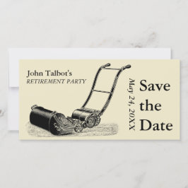 Party für die Ruhestandszeit von Vintagen Rasenmäh Save The Date