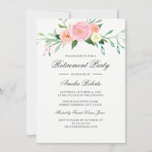 Party für die Wildblume von Aquarellen Einladung (Vorderseite)