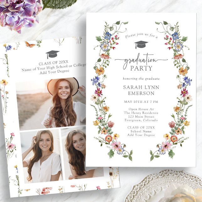 Party für farbenfrohe Wildblume Einladung (Colorful Watercolor Wildflower Graduation Party Invitation by Painted Paperie
)