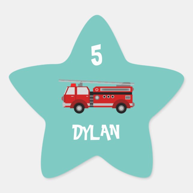 Party für Feuerwehrfahrzeuge Geburtstag Stern-Aufkleber (Vorderseite)