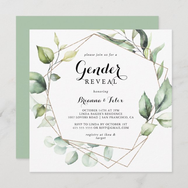 Party für geometrisches elegantes goldgrünes Gesch Einladung (Vorne/Hinten)