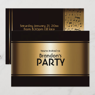 Party für Gold und Schwarze Musiknoten Einladung