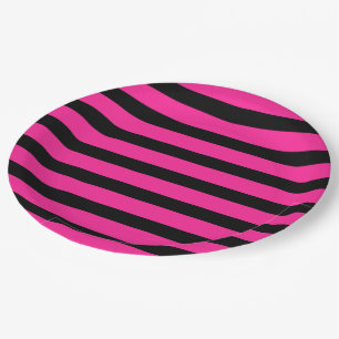 Party für Hot Pink und Black Fashion Stripes Pappteller