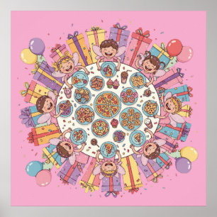Party für Kinder in rosafarbenem Gewand Poster