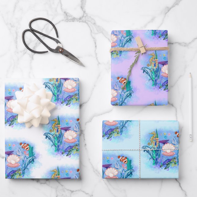 Party für Meerestiere Geschenkpapier Set (Vorderseite)