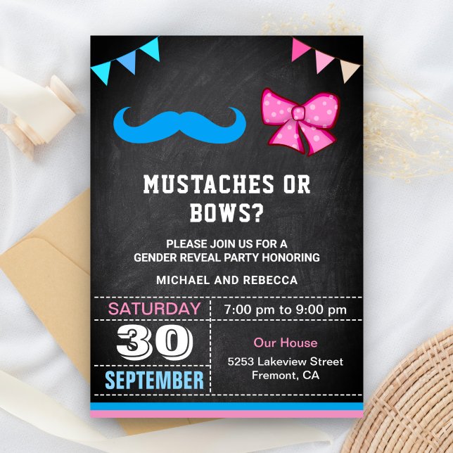 Party für Mustaches oder Bows Gender Reveal Einladung (Von Creator hochgeladen)
