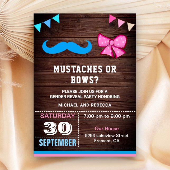 Party für Mustaches oder Bows Gender Reveal Einladung (Von Creator hochgeladen)