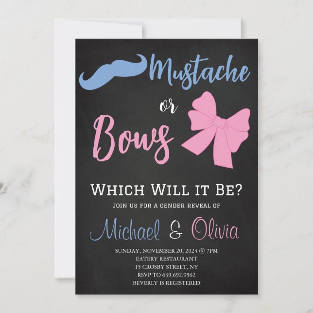 Party für Mustaches oder Bows Gender Reveal Einladung (Vorderseite)