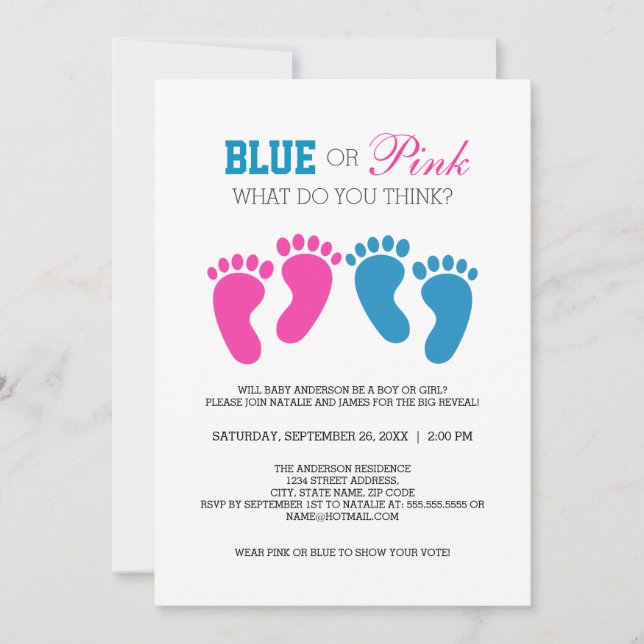 Party für Niedliche Foot-Prints Gender Reveal Einladung (Vorderseite)