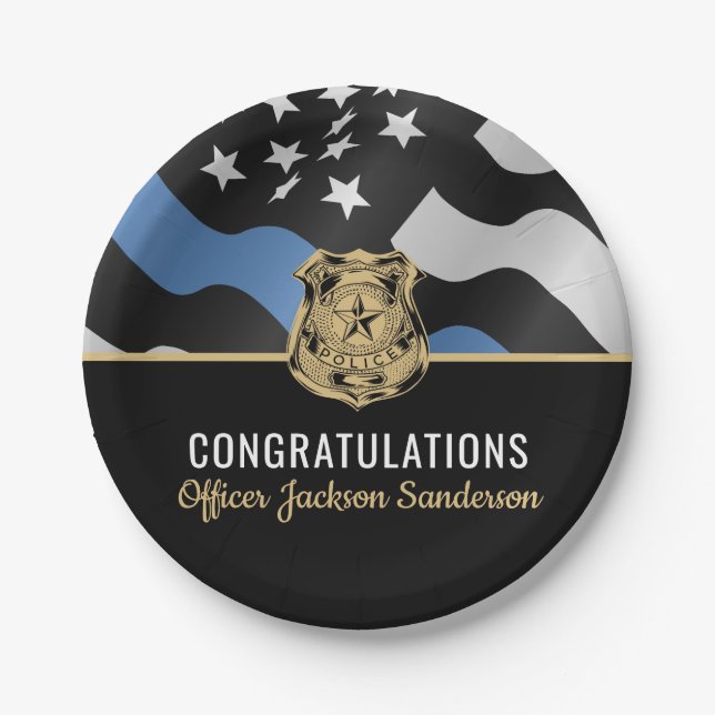 Party für Polizeischutz Blue Line Herzlichen Glück Pappteller (Vorderseite)