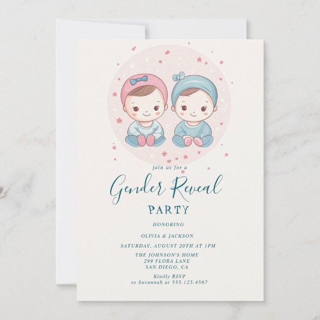 Party für Rosa und Blauer Junge oder Mädchen Einladung (Vorderseite)