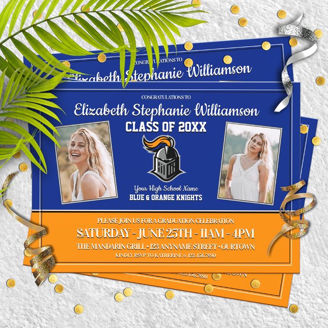 Party für Schulfarben Blau und Orange Graduation Einladung (Von Creator hochgeladen)