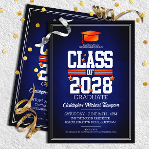 Party für Schulfarben Blau und Orange Graduation Einladung