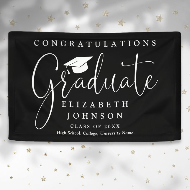 Party für Schwarzweiß-Skripte Banner (Black And White Script Graduation Party Banner)