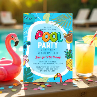 Party für Spaß und Farben im Pool | Palm Schwimmen Einladung