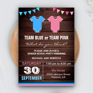 Party für Team Blue oder Team Pink Gender Reveal Einladung