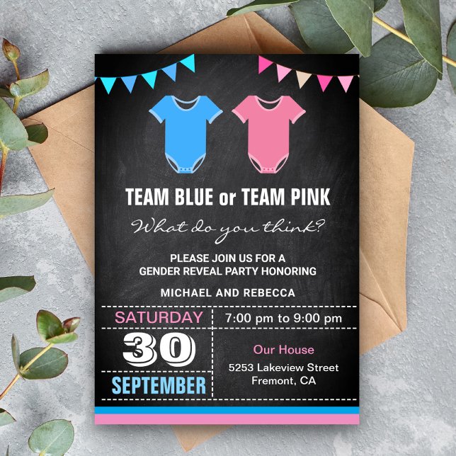 Party für Team Blue oder Team Pink Gender Reveal Einladung (Von Creator hochgeladen)