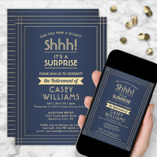 Party für Überruhestand Elegante Navy Blue & Gold Einladung